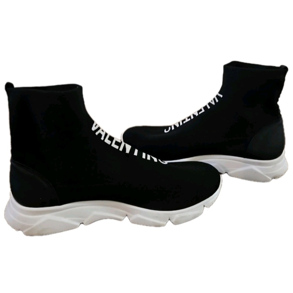 Valentino By Mario Logo Black Stretch Knit Slip On Fashion Sneakers Men’s Sz 12 - Picture 4 of 10